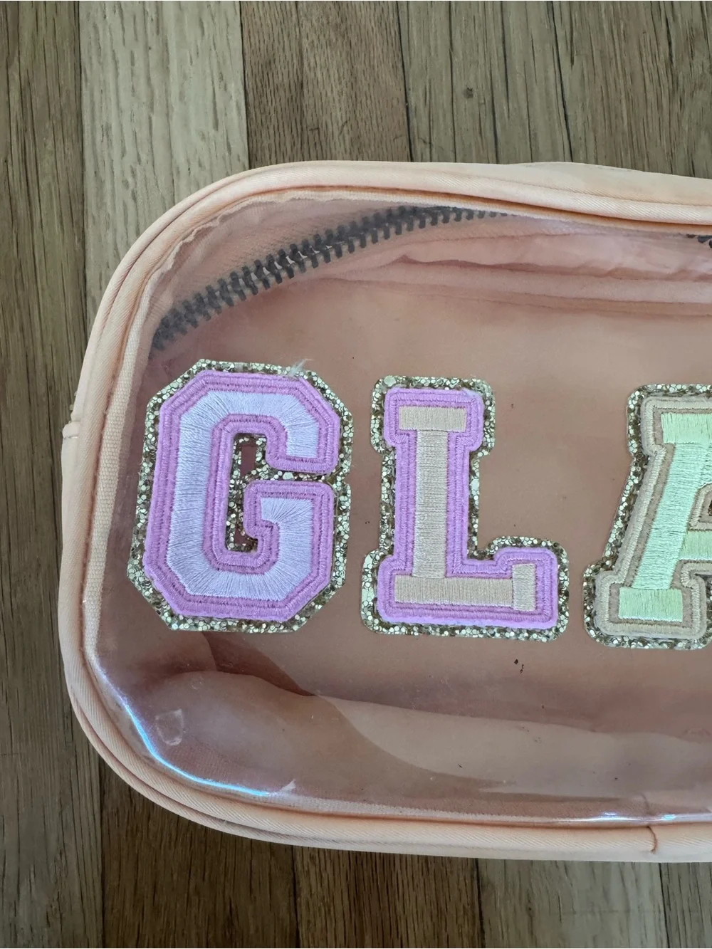 Stoney Clover Lane Light Orange Peach Glitter Glam Makeup Bag
